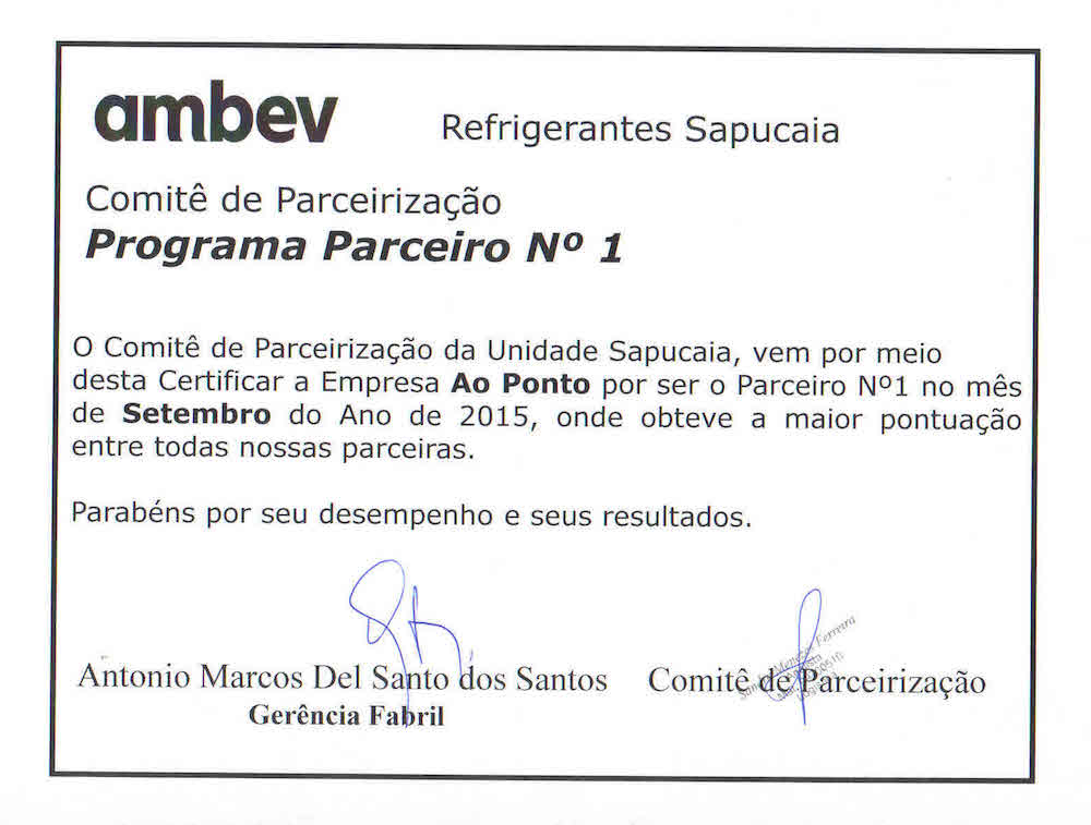 Certificado parceria - Ambev Sapucaia-ed